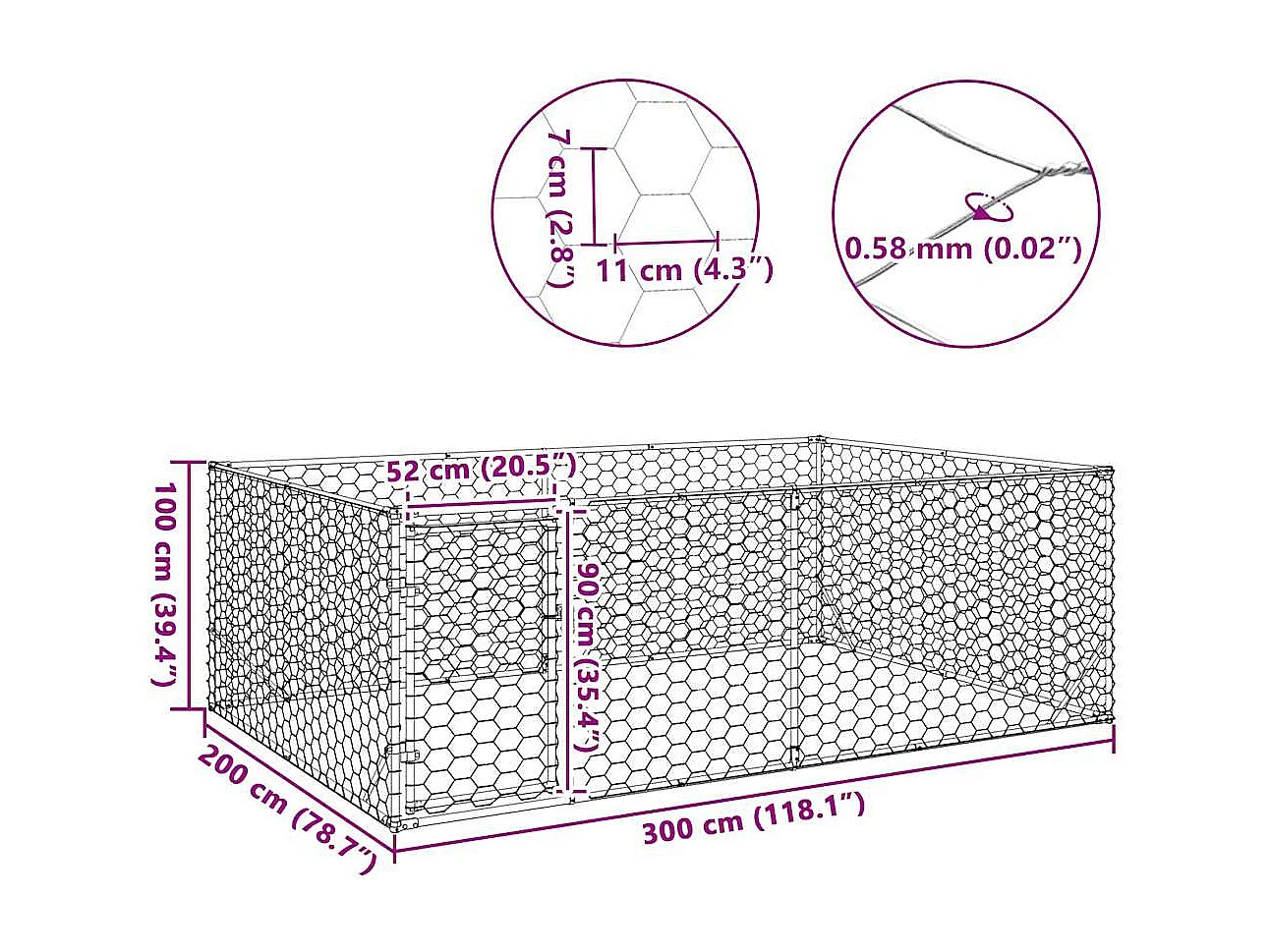 Niche d'extérieur pour chien avec porte, 3 x 2 x 1 m, acier galvanisé