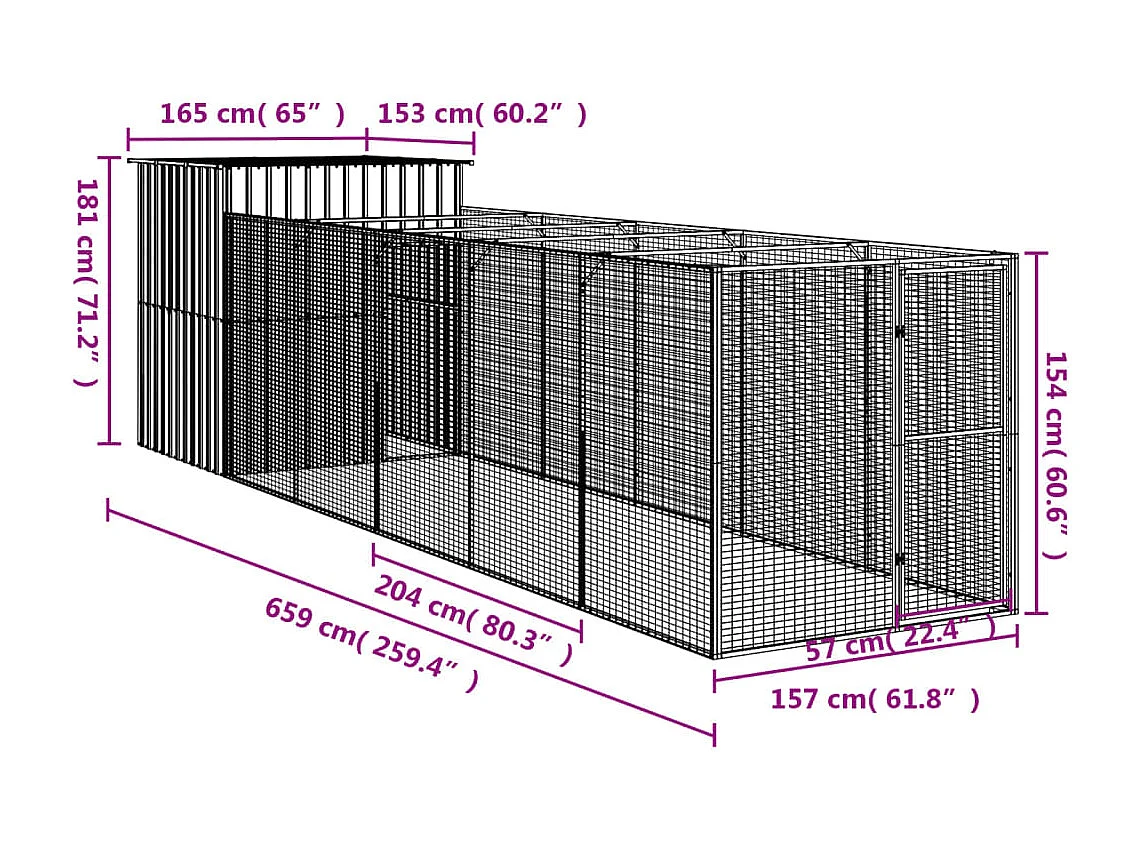 Caseta perros corral acero galvanizado gris claro 165x659x181cm