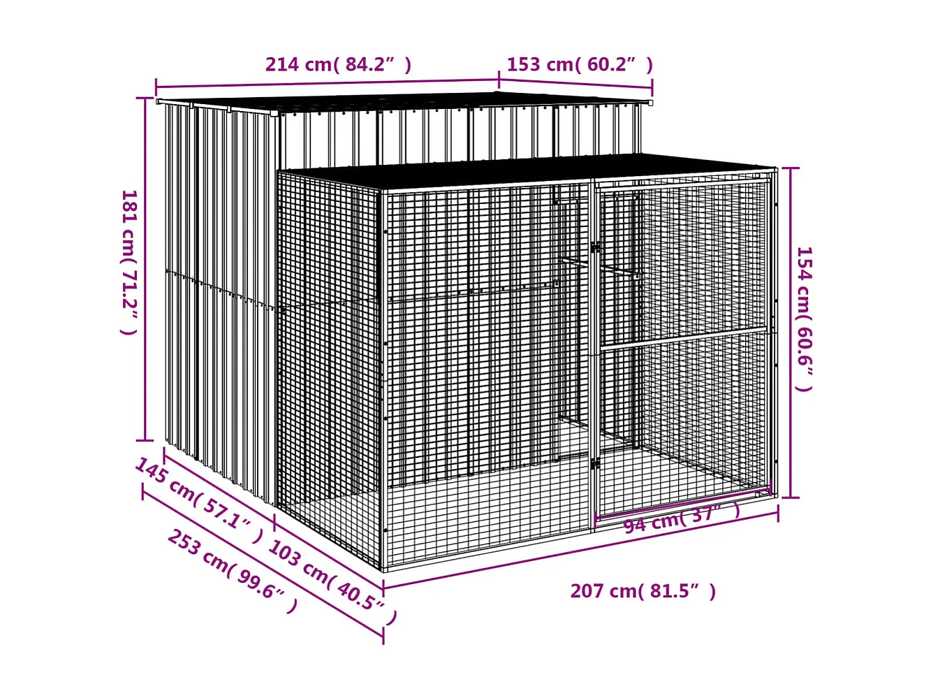 Niche pour chien avec cour gris clair 214x253x181 cm