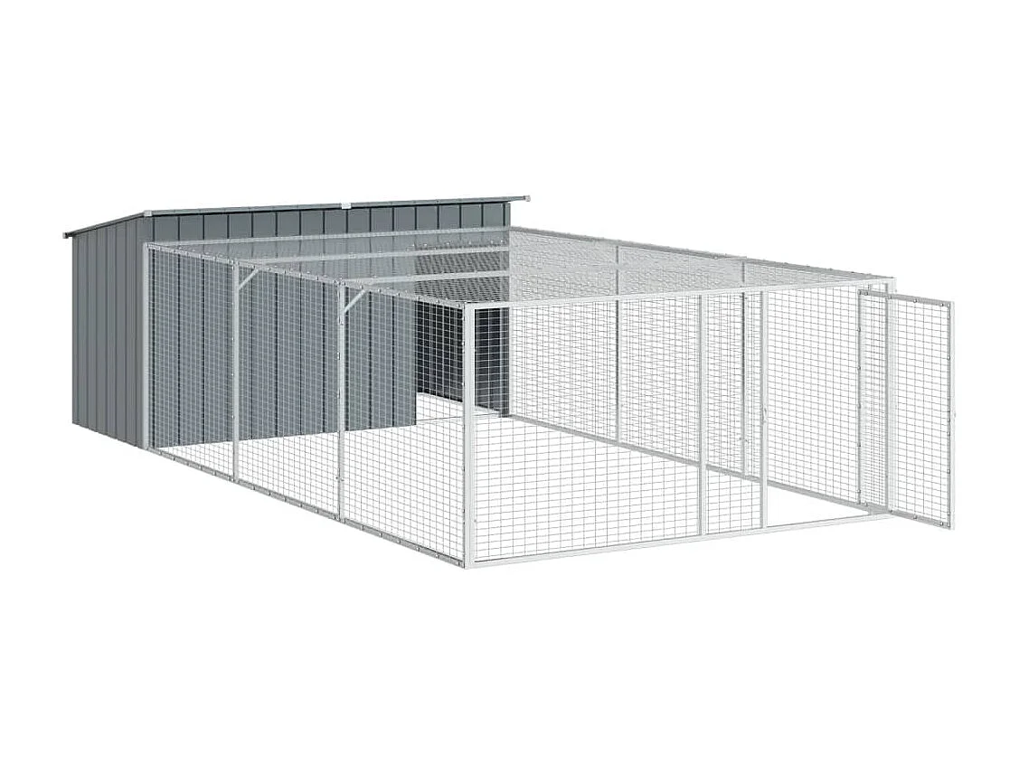 Caseta para perro con corral antracita 197x396x110 cm acero galvanizado