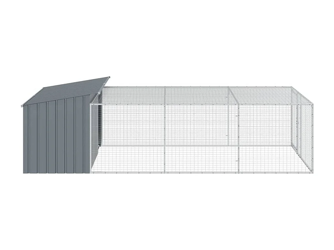 Caseta para perro con corral antracita 197x396x110 cm acero galvanizado