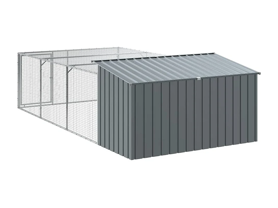 Caseta para perro con corral antracita 197x396x110 cm acero galvanizado