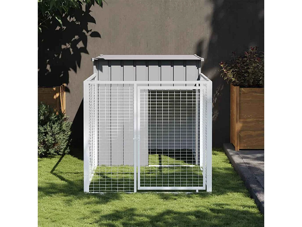 Niche pour chien avec enclos Gris clair 110 x 201 x 110 cm Acier galvanisé