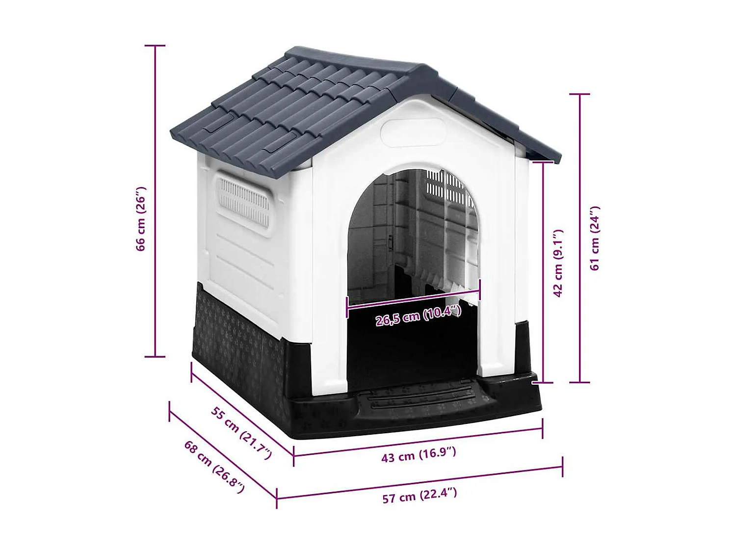 Casa para perro gris 57x68x66 cm polipropileno