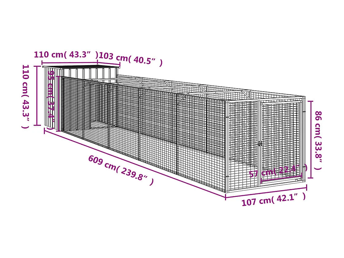 Niche pour chien avec cour anthracite 110x609x110 cm