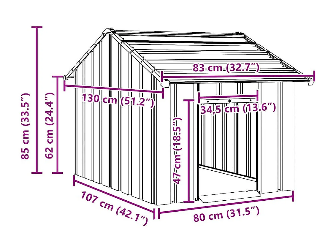 Caseta para perros con techo acero galvanizado 83x130x85 cm