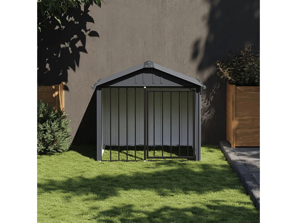 Caseta perros con tejado acero galvanizado negro 117x103x102 cm