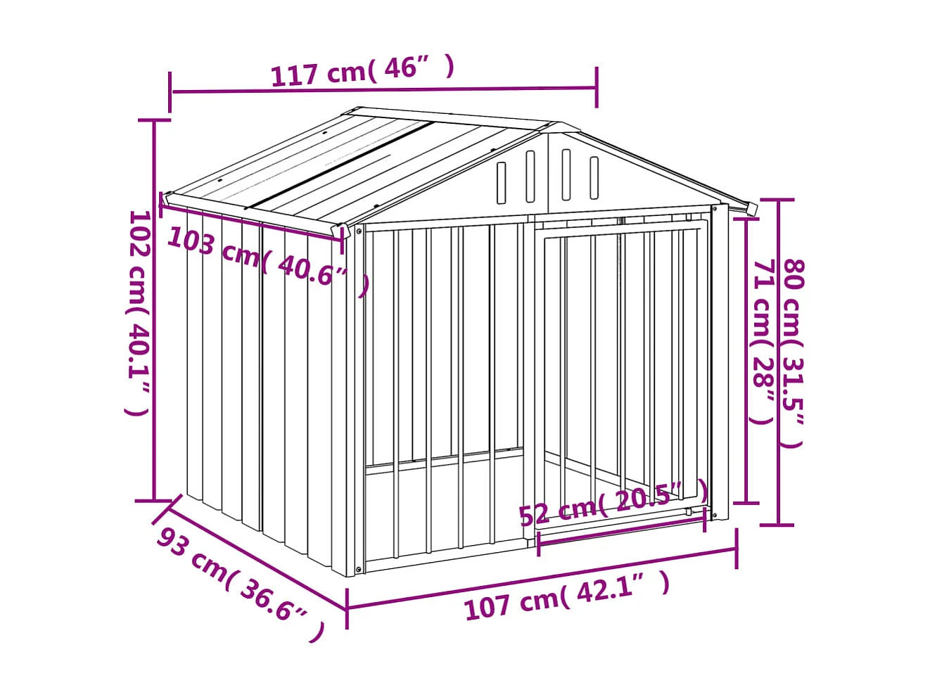 Caseta perros con tejado acero galvanizado negro 117x103x102 cm