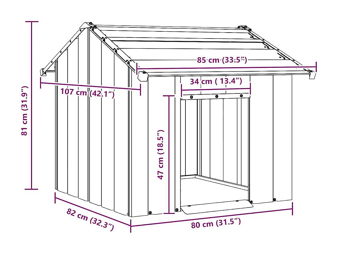 Caseta para perros con techo acero galvanizado 85x107x81 cm