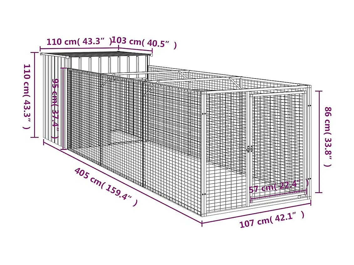 Niche pour chien avec cour anthracite 110x405x110 cm