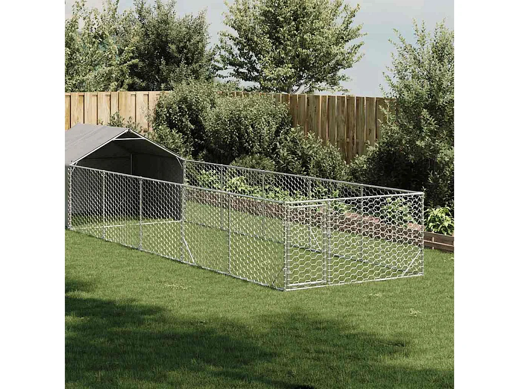 Niche d'extérieur pour chien enclos 8x2x1,5 m acier galvanisé