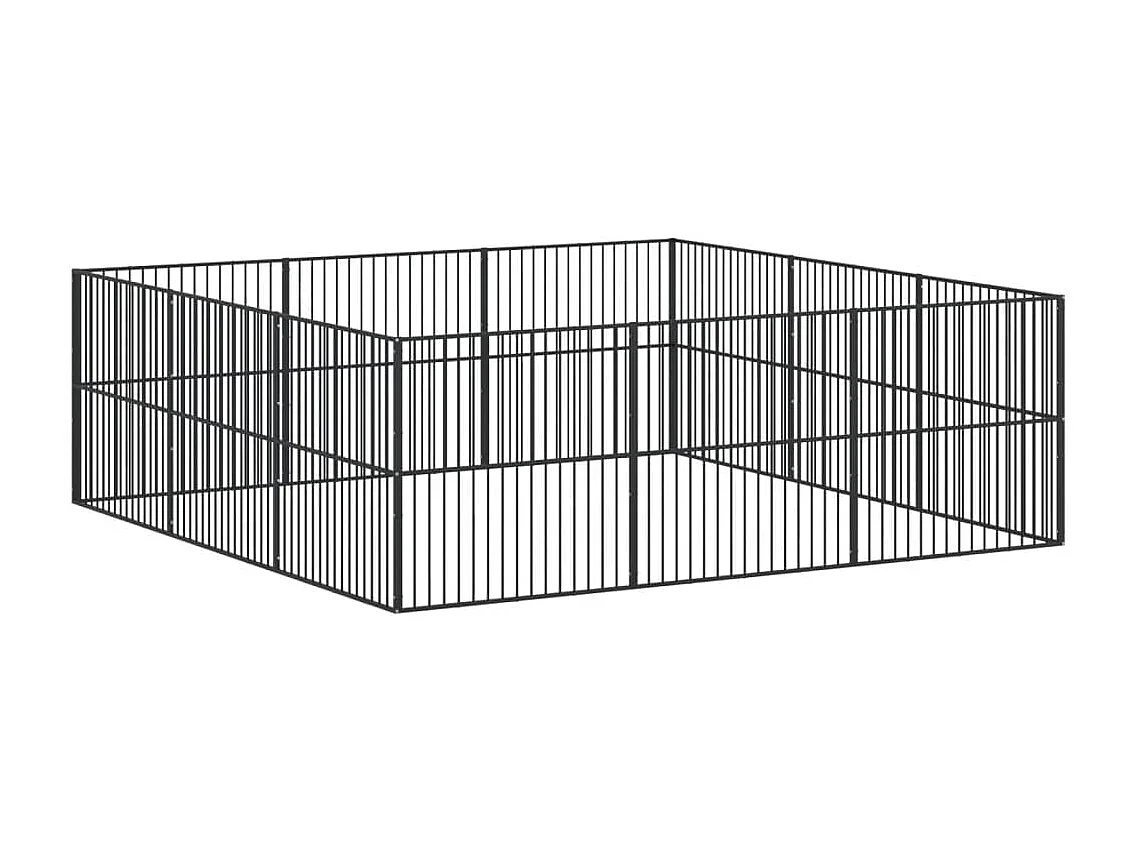 Parc pour chien 12 panneaux noir acier galvanisé