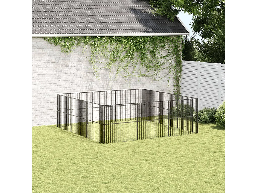 Parc pour chien 12 panneaux noir acier galvanisé