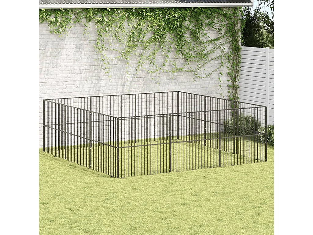 Parc pour chien 12 panneaux noir acier galvanisé