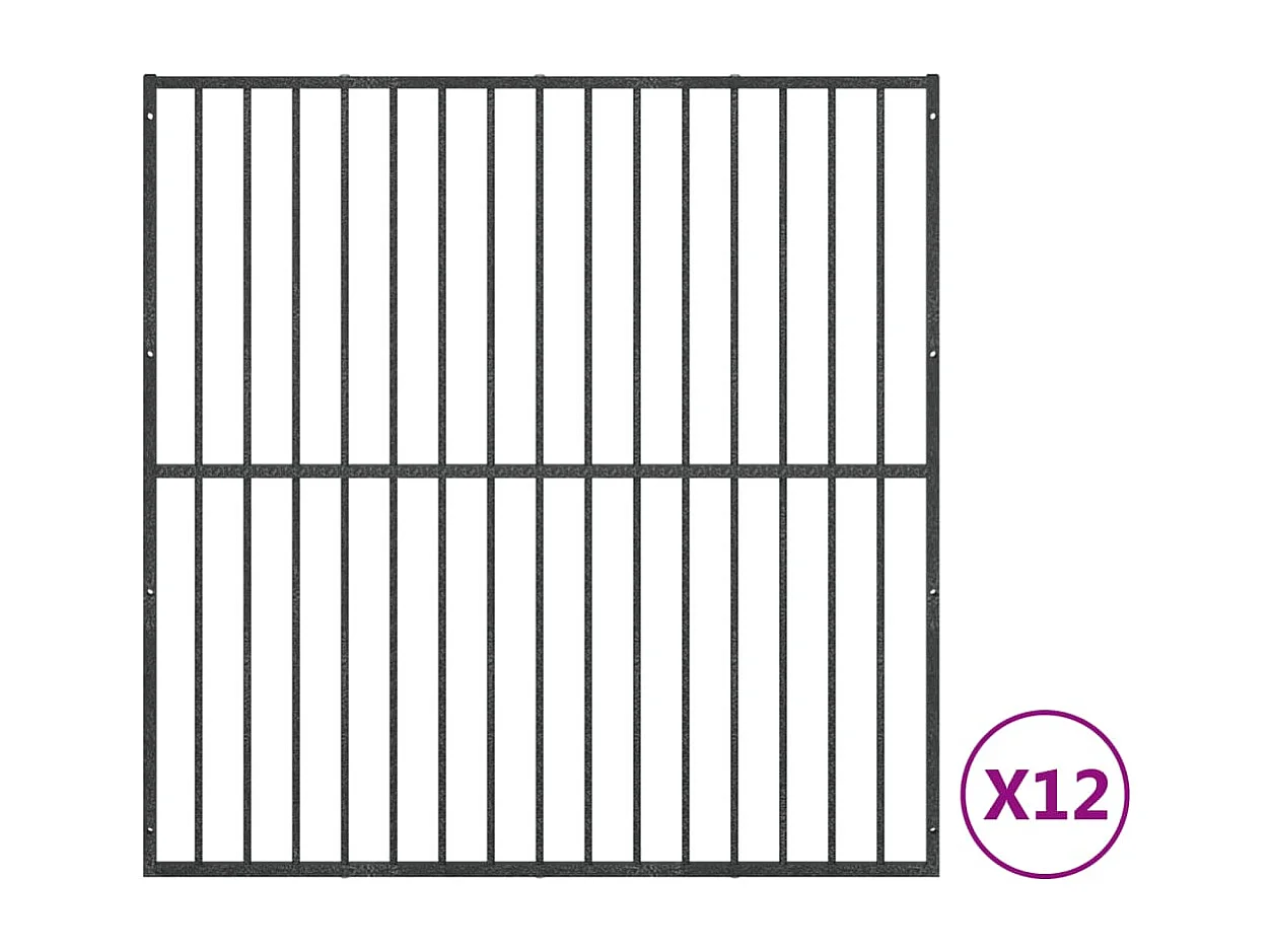 Parc pour chien 12 panneaux noir acier galvanisé