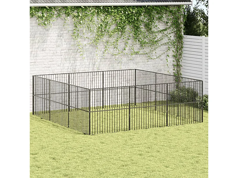 Parc pour chien 12 panneaux noir acier galvanisé