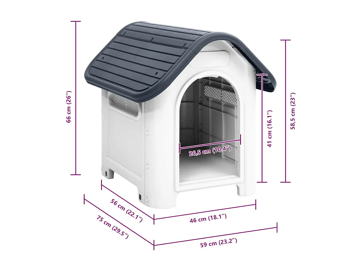 Casa para perro gris 59x75x66 cm polipropileno