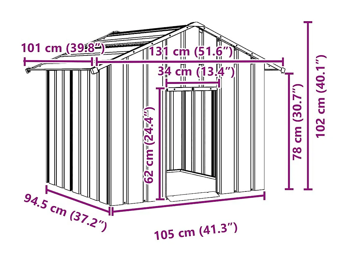Caseta para perros con techo acero galvanizado 131x101x102 cm