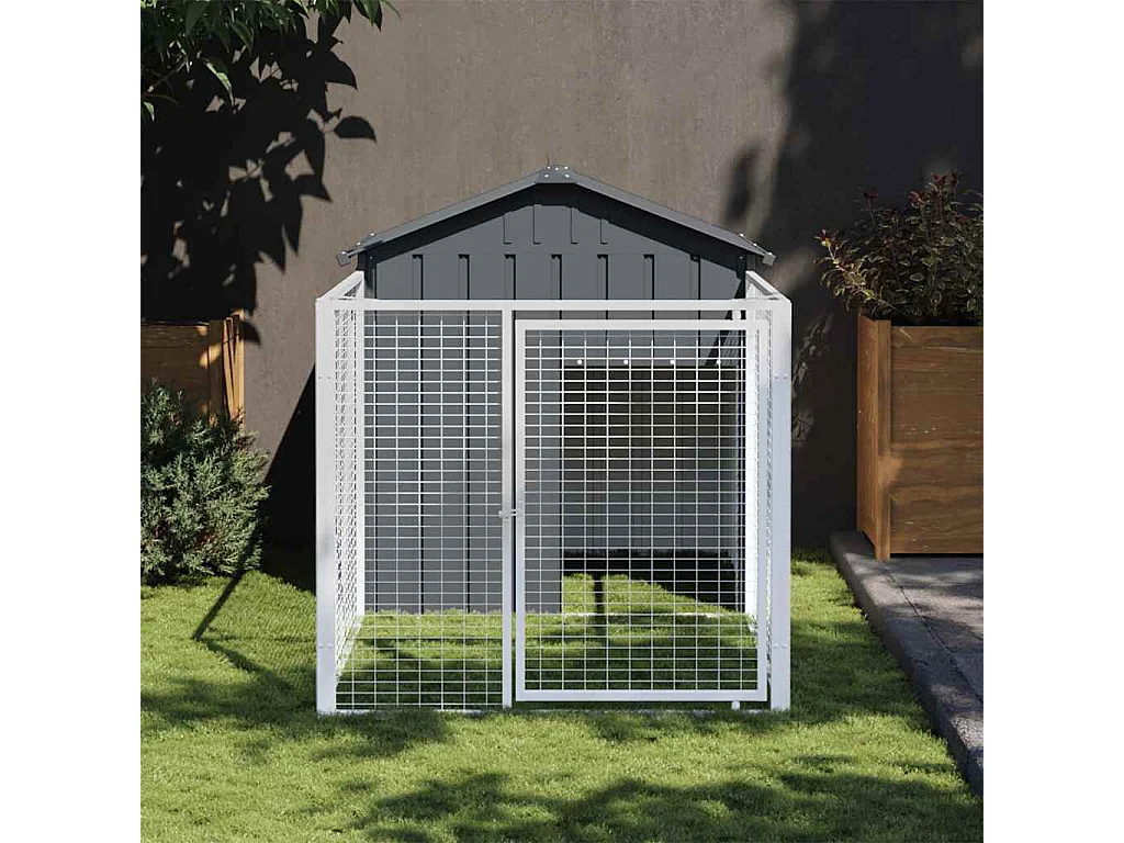 Niche pour chien avec cour anthracite 117x201x123 cm