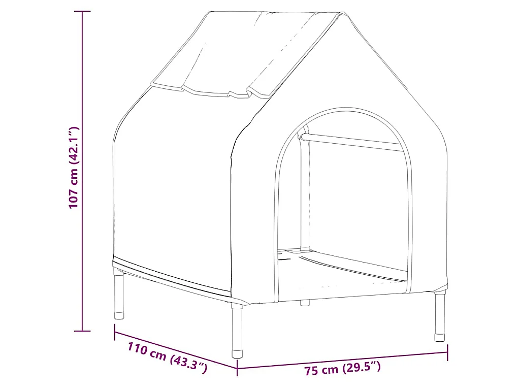 Casa para perros Negro 110 x 75 x 107.5 cm Tela Oxford y Acero