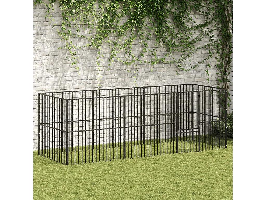 Parc pour chien 8 panneaux noir acier galvanisé