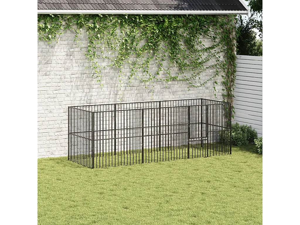 Parc pour chien 8 panneaux noir acier galvanisé