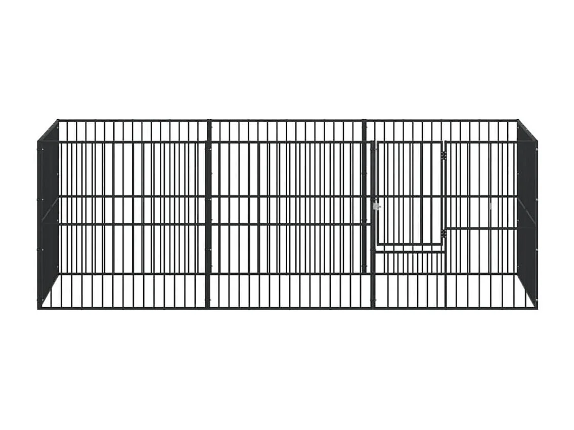 Parc pour chien 8 panneaux noir acier galvanisé