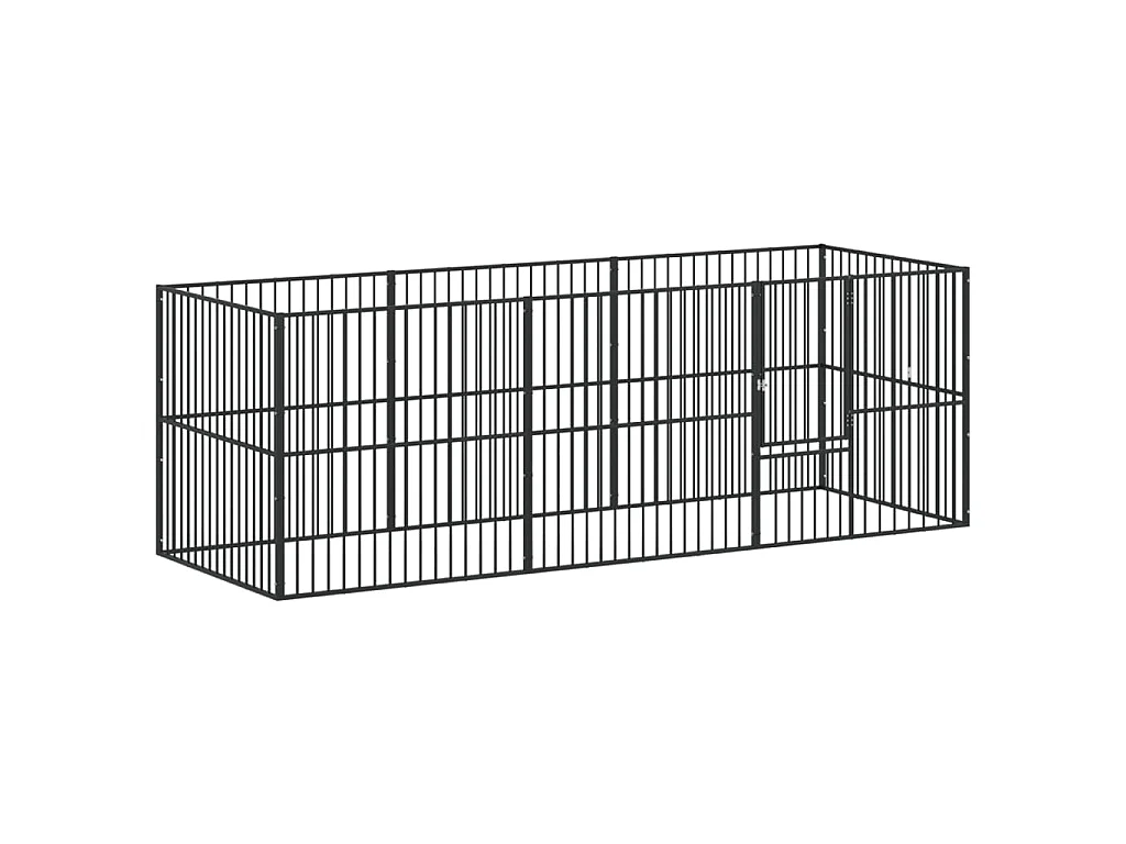 Parc pour chien 8 panneaux noir acier galvanisé