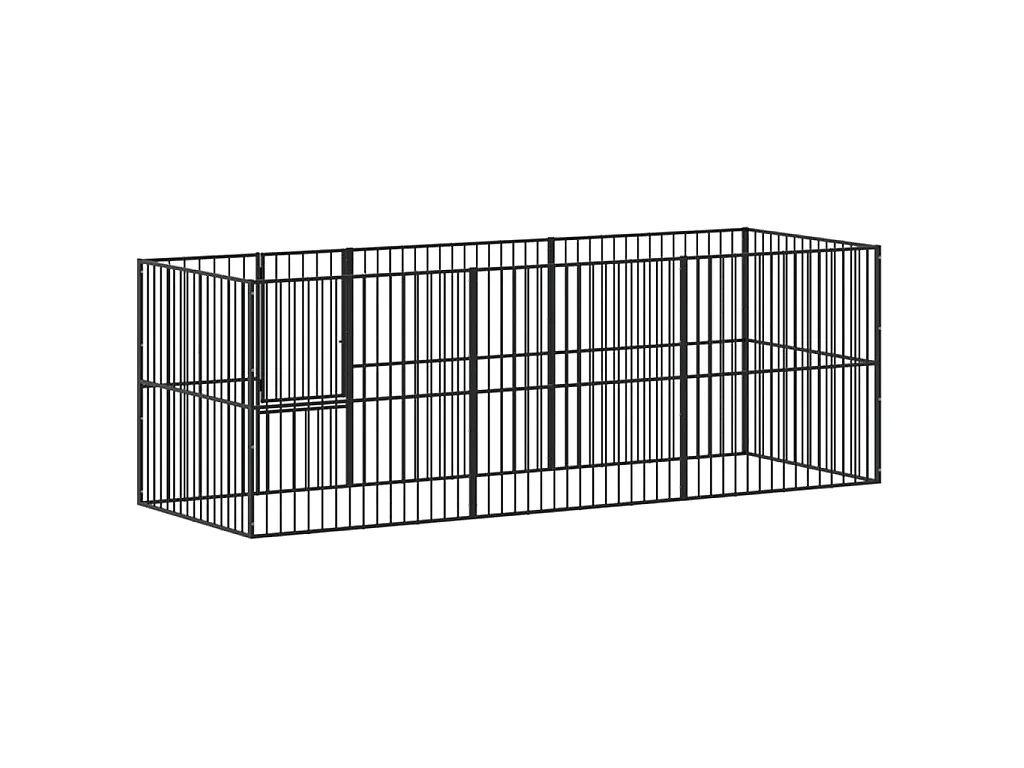 Parc pour chien 8 panneaux noir acier galvanisé