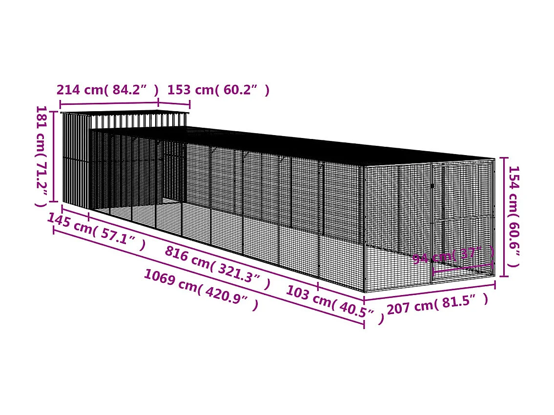 Niche pour chien avec cour anthracite 214x1069x181 cm