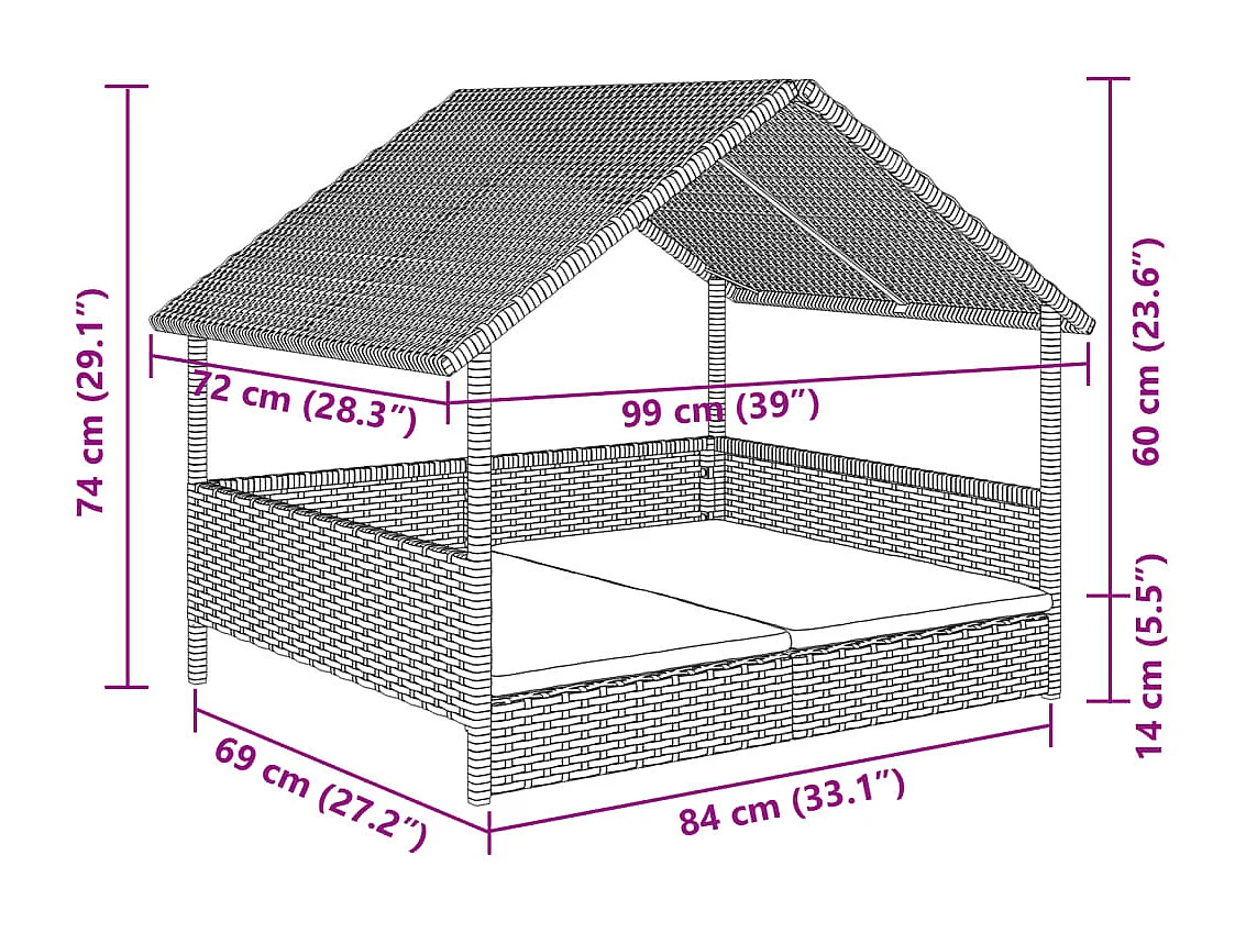 Niche pour chien avec coussin résine tressée