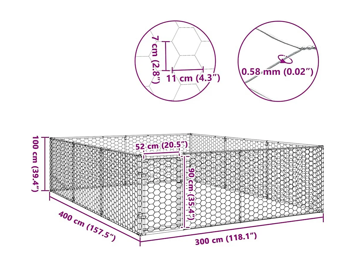 Niche d'extérieur pour chien avec porte, 3 x 4 x 1 m, acier galvanisé