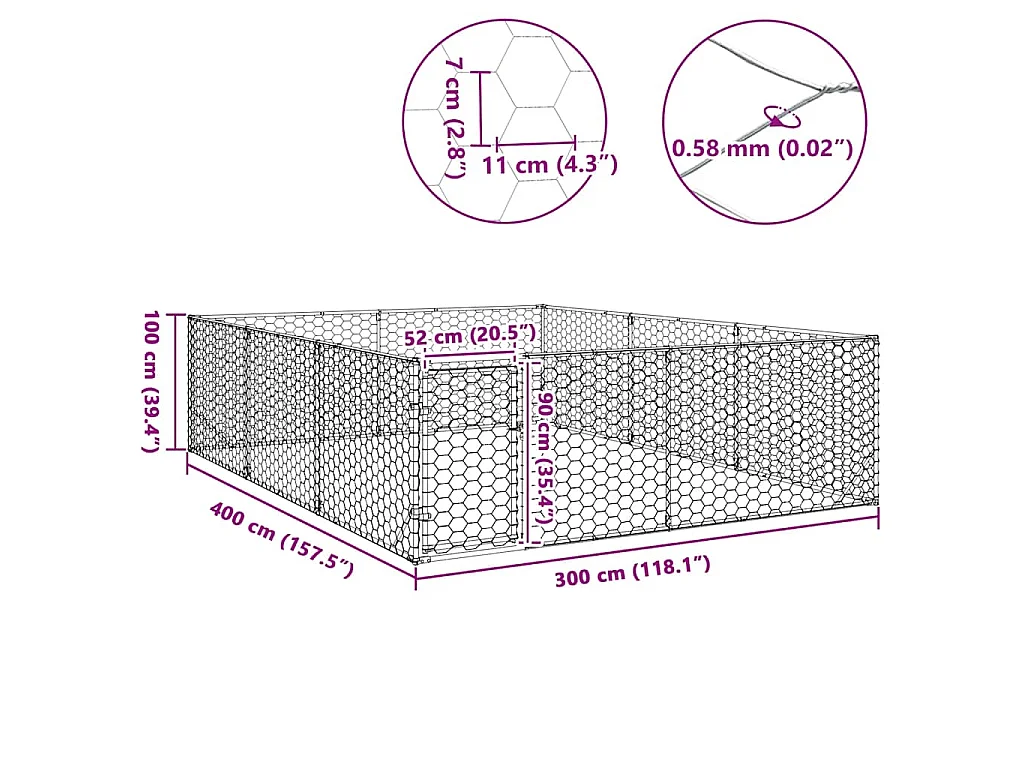 Caseta para perros de exterior con puerta de acero galvanizado (3 x 4 x 1 m)
