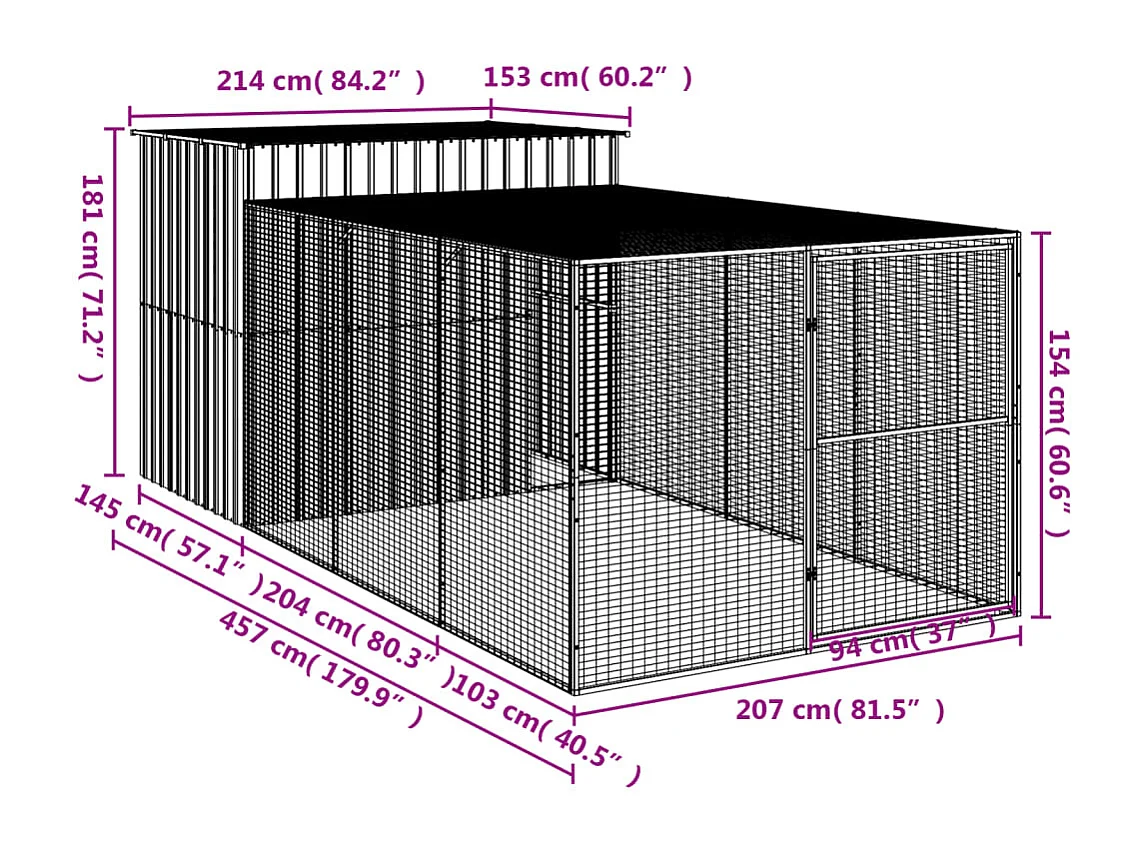 Niche pour chien avec cour anthracite 214x457x181 cm