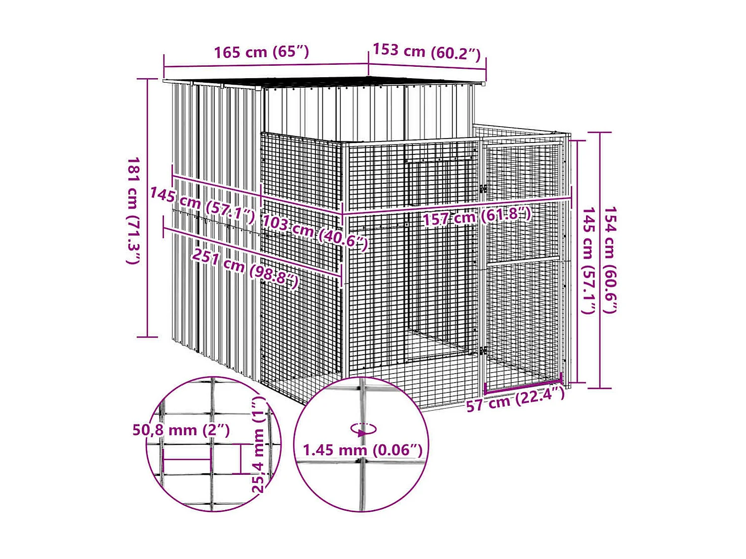 Caseta perros corral acero galvanizado gris claro 165x251x181cm