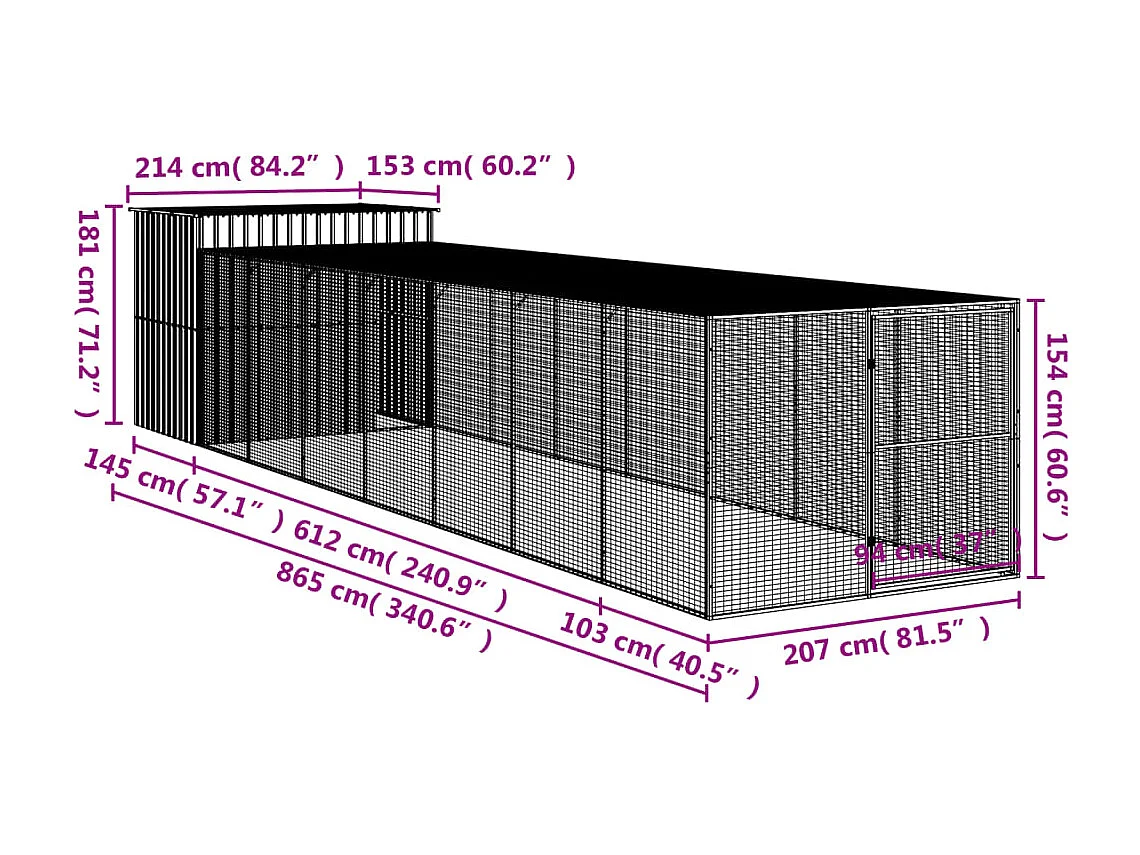 Niche pour chien avec cour gris clair 214x865x181 cm