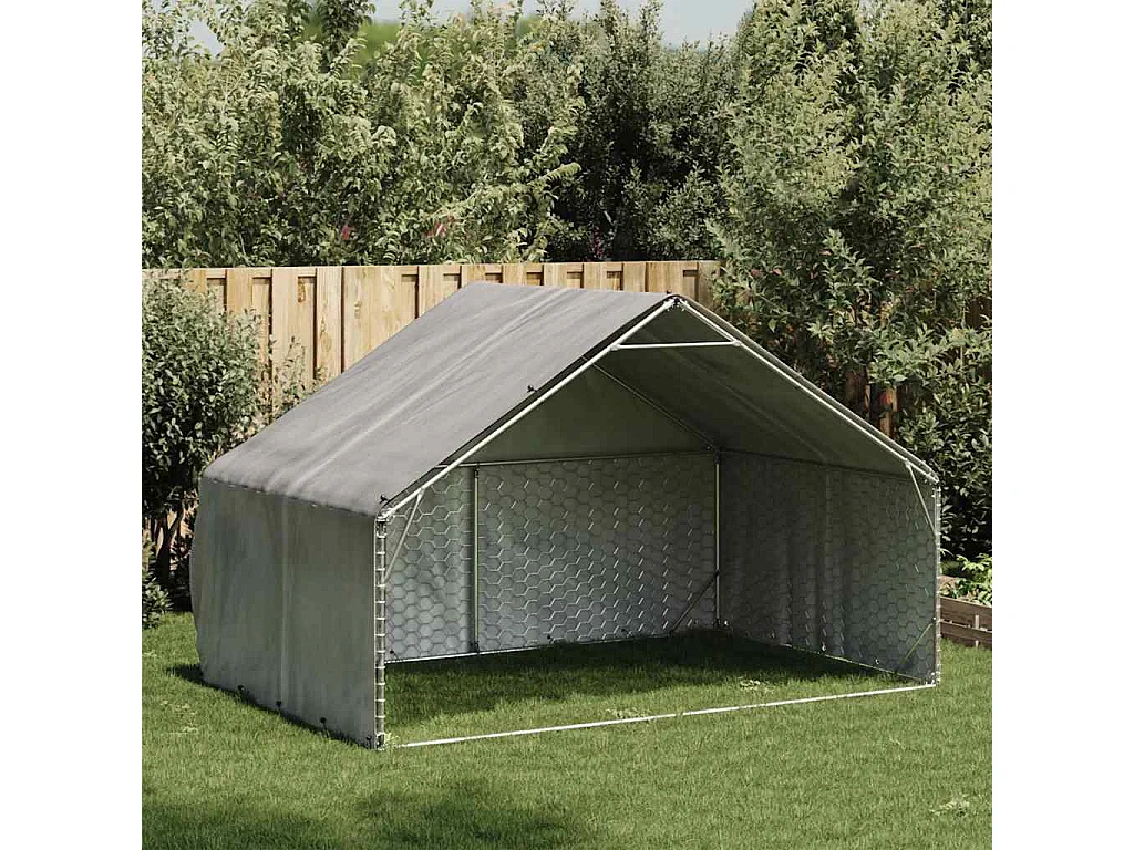Niche d'extérieur pour chien avec couvercle, 3 x 2 x 1,9 m, acier galvanisé
