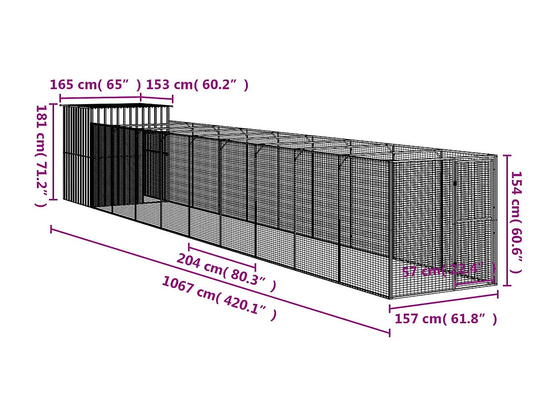 Caseta perro corral acero galvanizado gris claro 165x1067x181cm