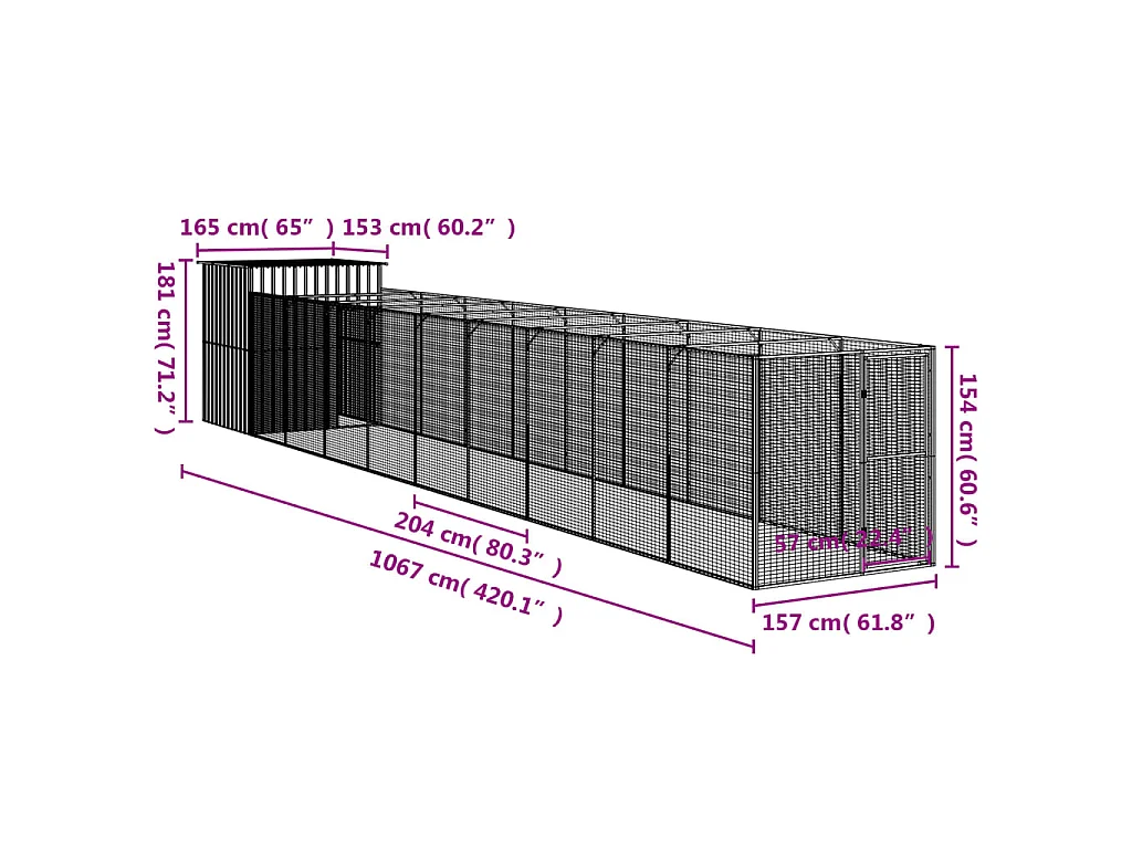 Caseta perro corral acero galvanizado gris claro 165x1067x181cm