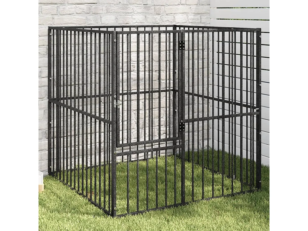 Parc pour chien 4 panneaux noir acier galvanisé