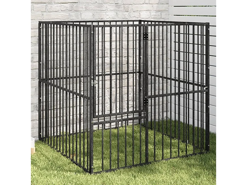 Parc pour chien 4 panneaux noir acier galvanisé