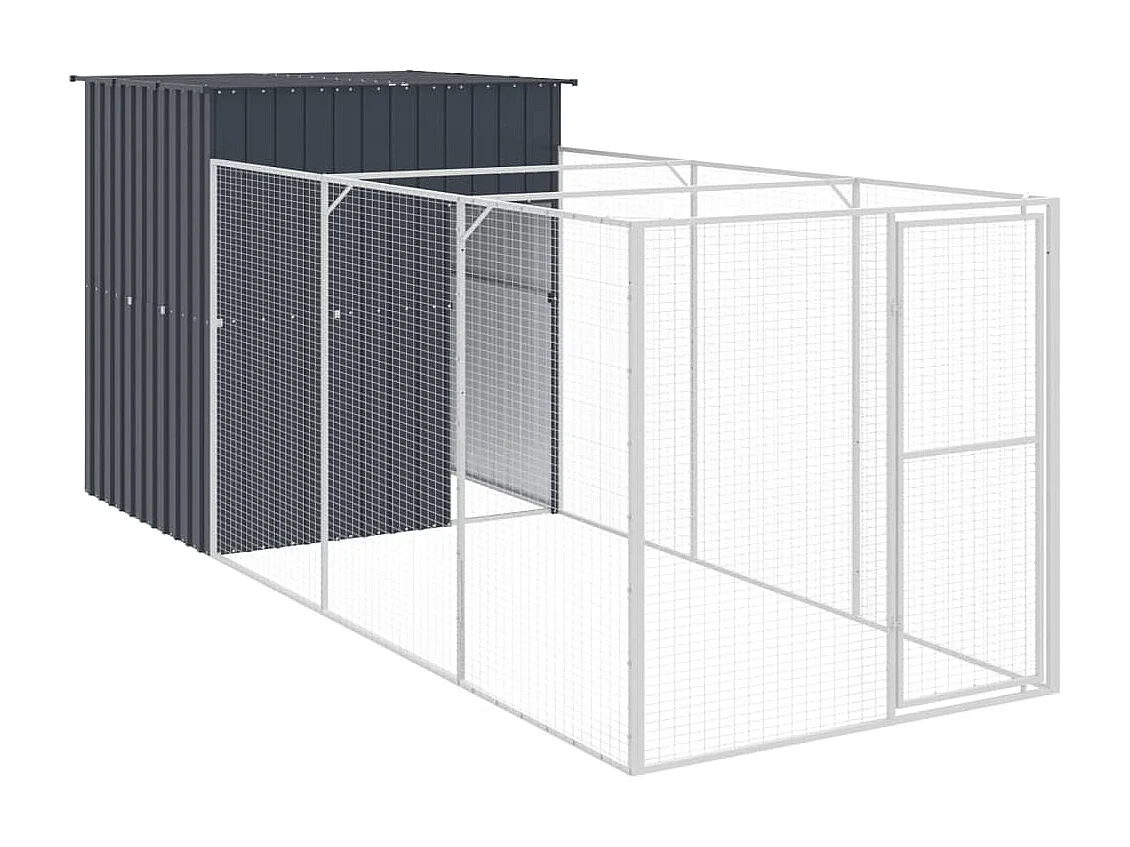 Caseta de perros con corral acero galvanizado 165x455x181 cm