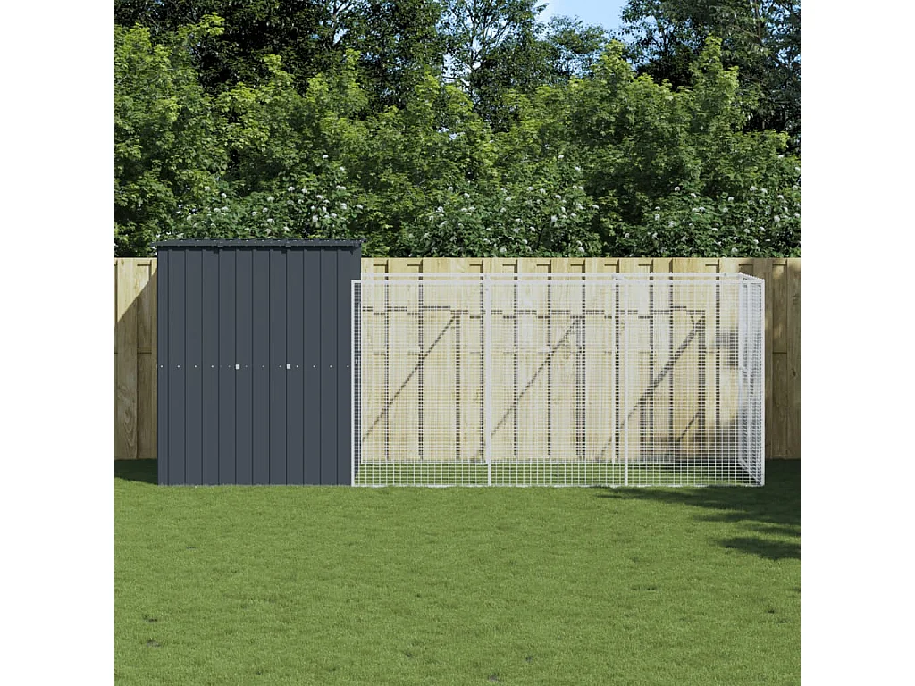 Caseta de perros con corral acero galvanizado 165x455x181 cm