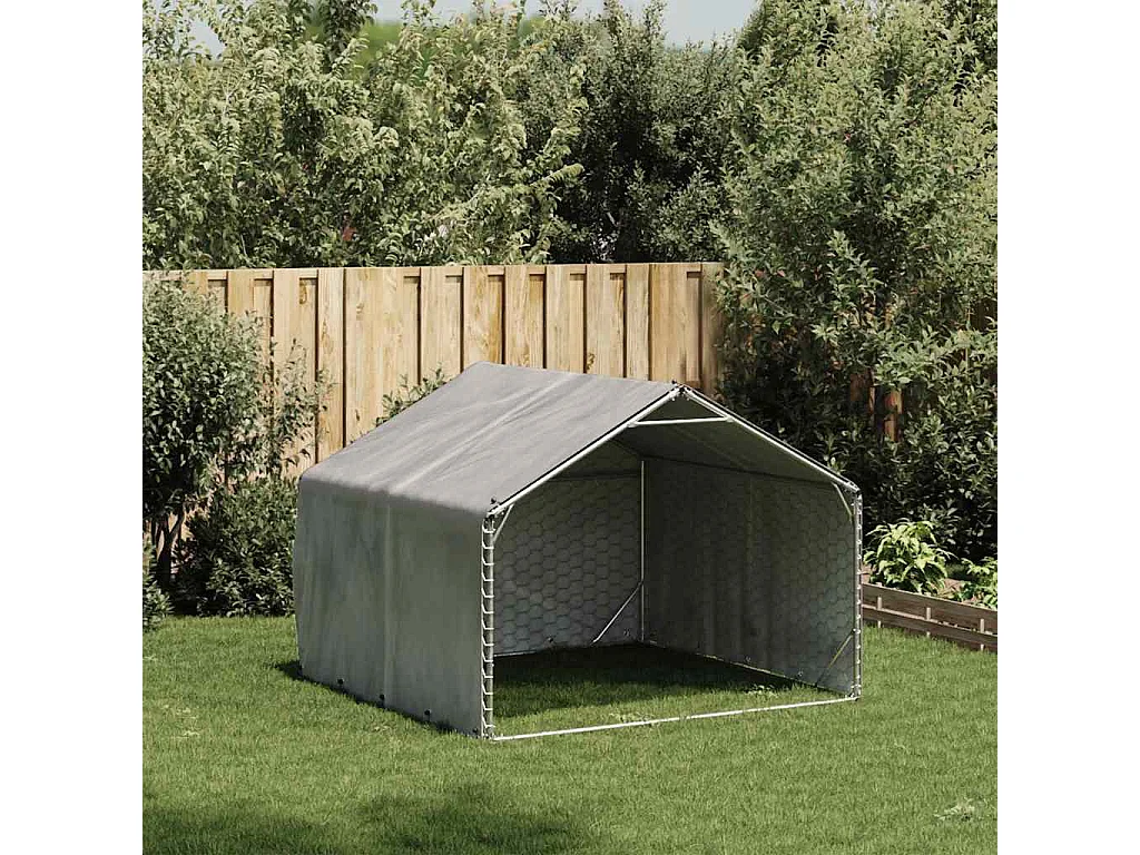 Niche d'extérieur pour chien avec couvercle 2 x 2 x 1,5 m en acier galvanisé