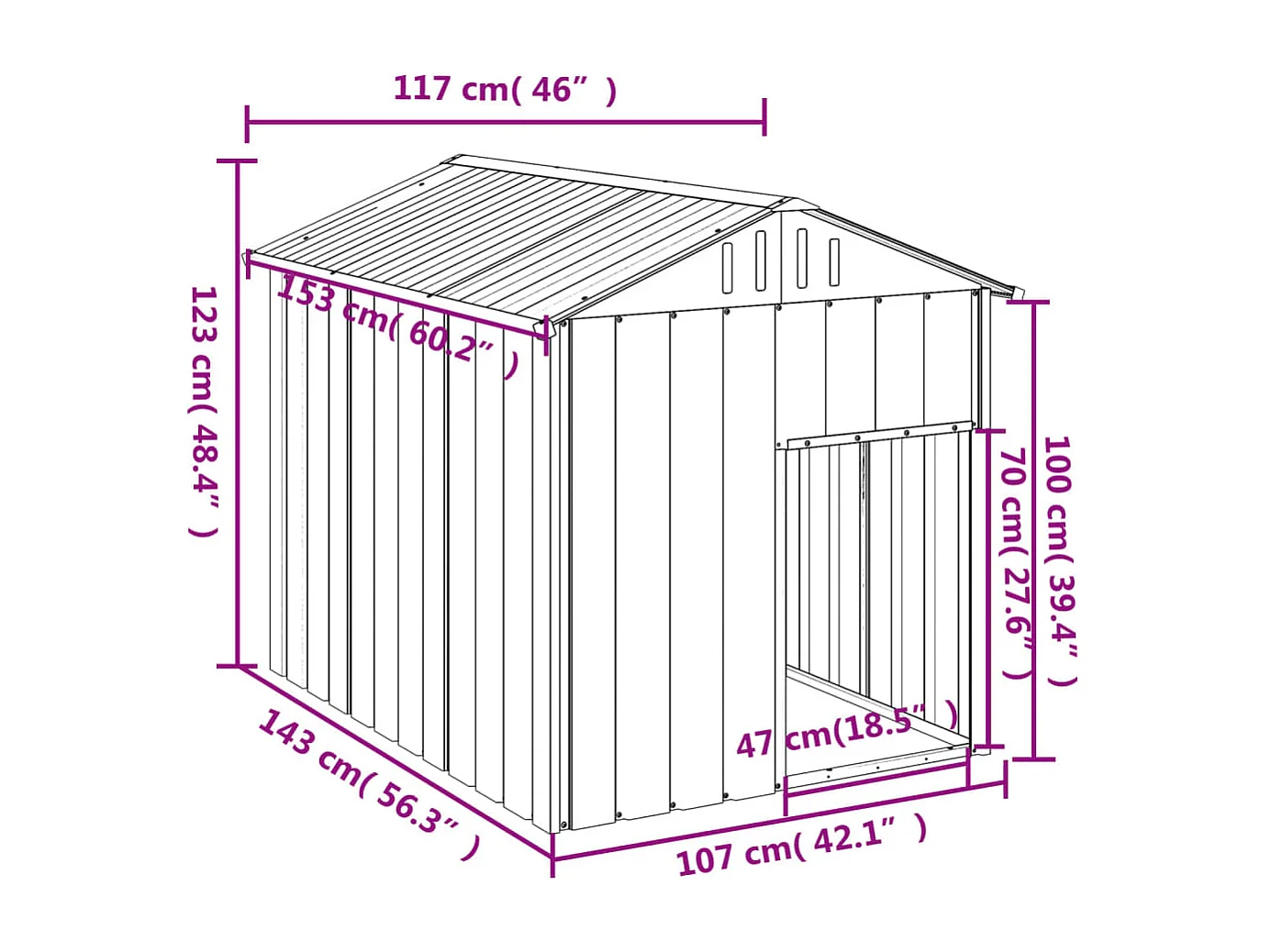 Niche pour chien avec toit anthracite acier galvanisé