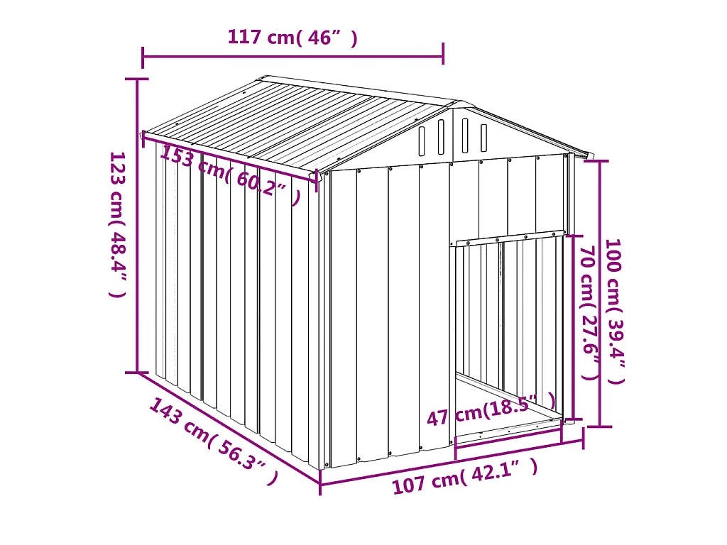 Caseta perros con tejado acero galvanizado gris 117x153x123 cm