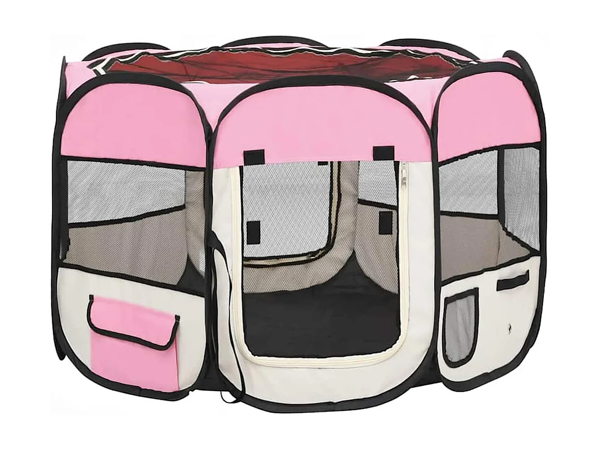Parc pour chiens pliable avec sac de transport Rose 90x90x58 cm