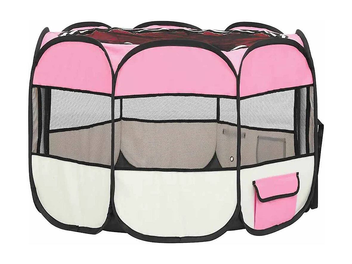 Parc pour chiens pliable avec sac de transport Rose 90x90x58 cm