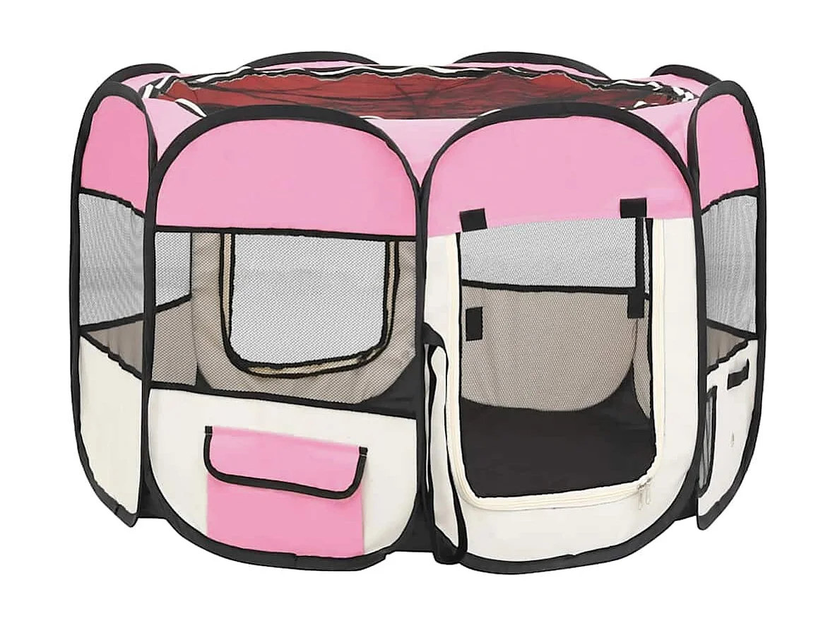 Parc pour chiens pliable avec sac de transport Rose 90x90x58 cm