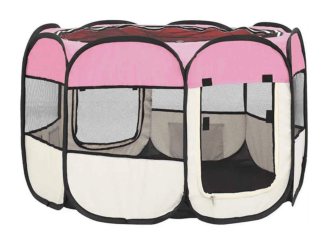 Parc pour chiens pliable avec sac de transport Rose 90x90x58 cm